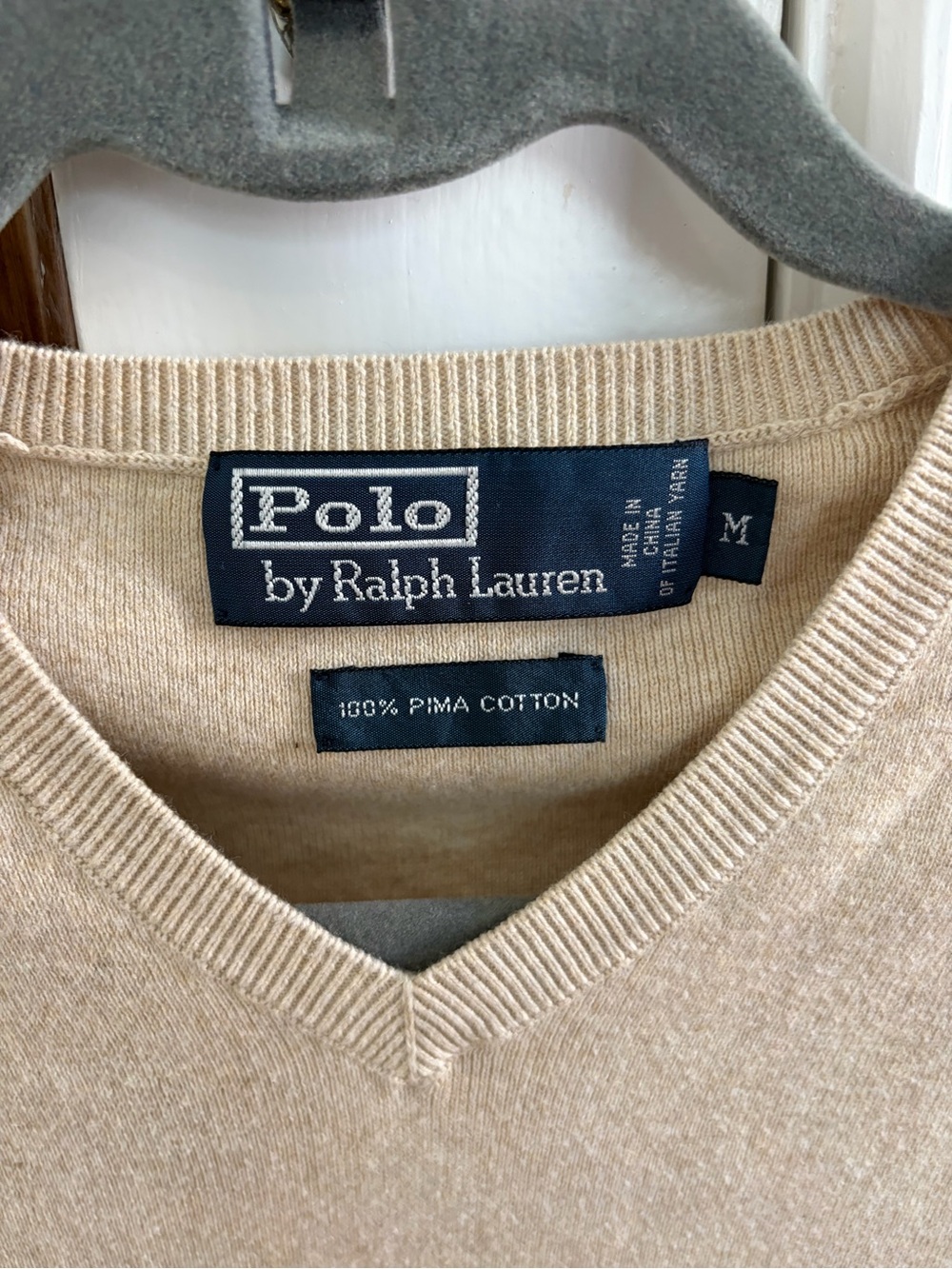 Ralph Lauren Men’s Tan V-Neck Sweater Vest with Navy Polo Logo - Picture 2 of 3